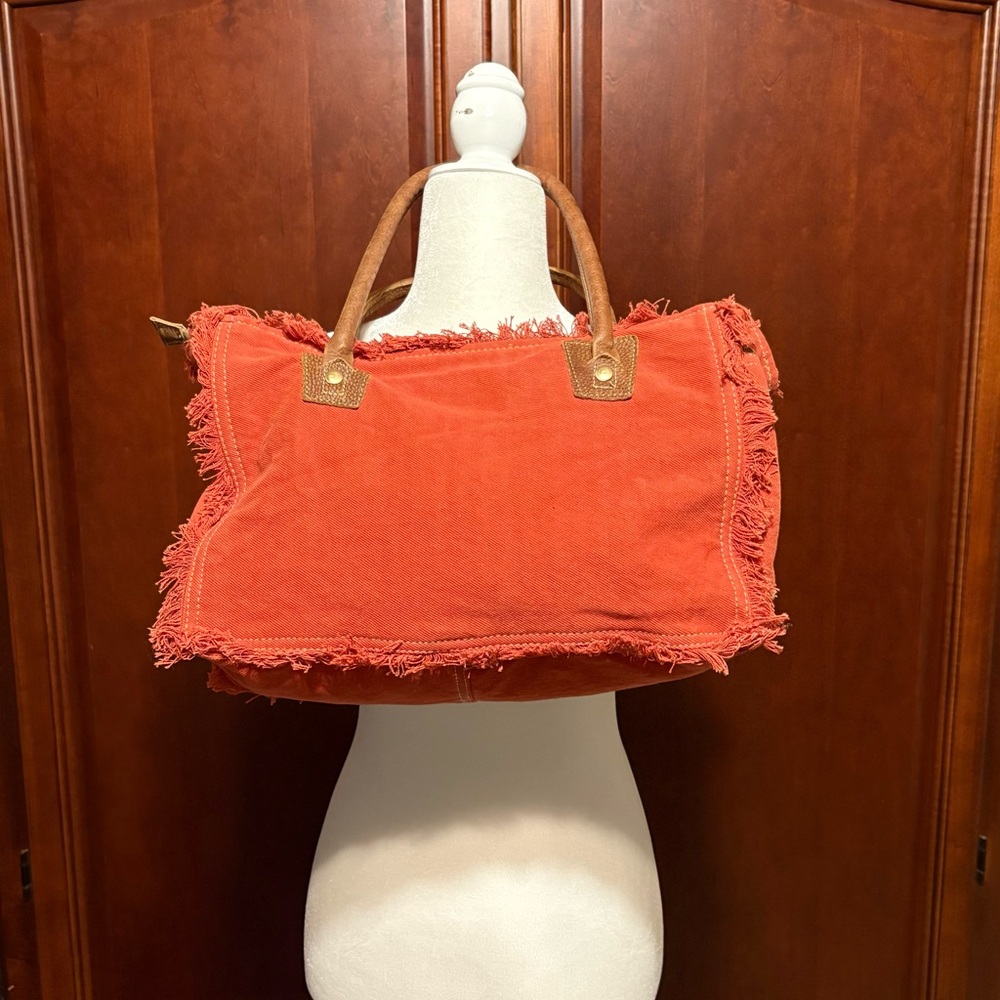 Myra Canvas and Leather Large Red Shoulder Bag Purse - Picture 2 of 7